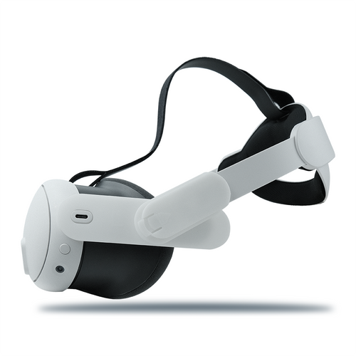 White VR headset with a black adjustable strap