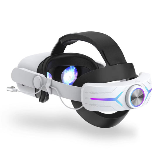 VR headset with LED lights and adjustable black and white straps